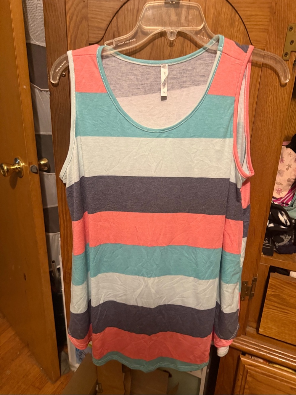 Acting Pro Women's Striped Tank Top - Coral, Teal & Navy